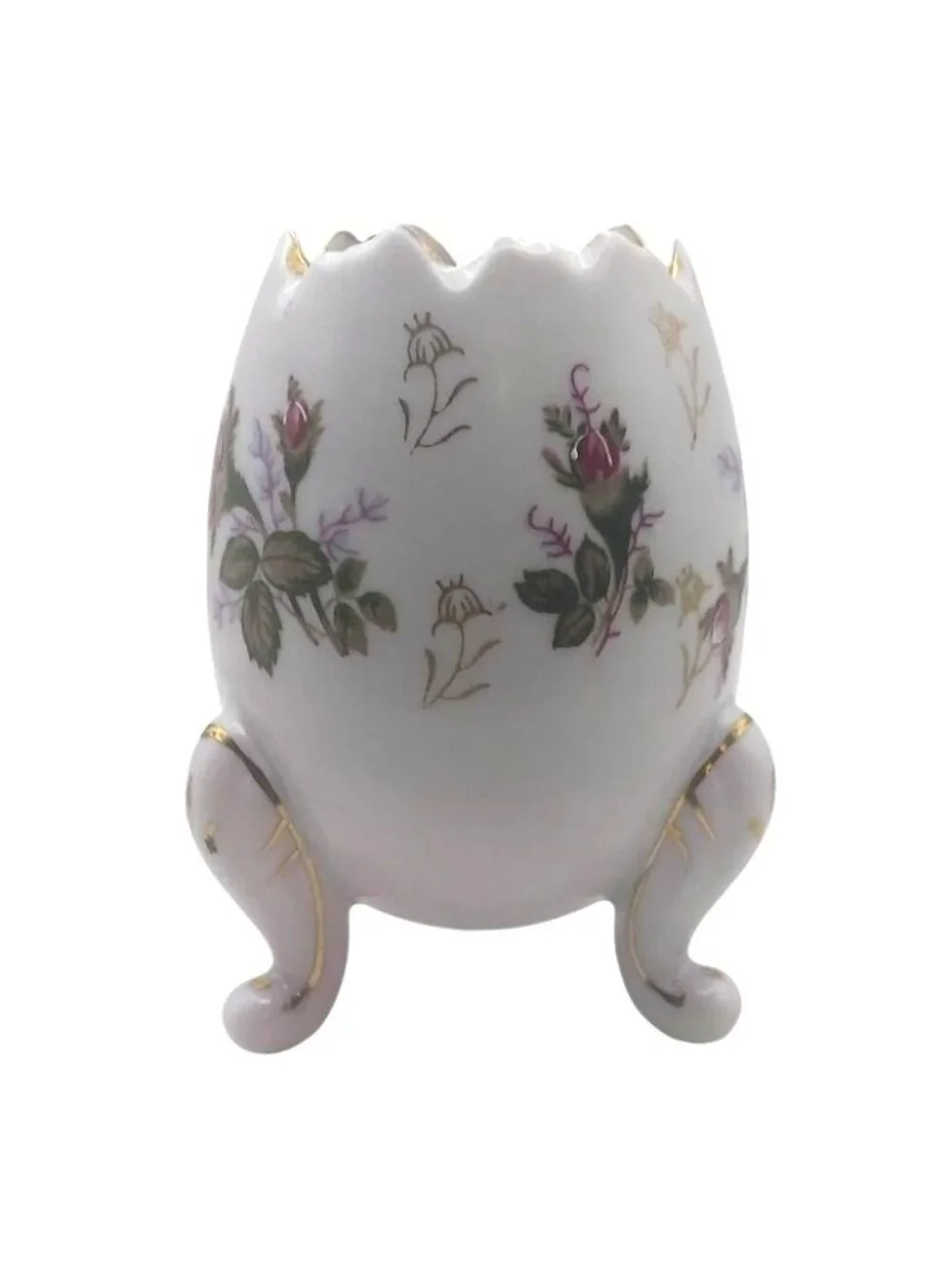 Napcoware Cracked Egg Vase Porcelain Pink 22K Gold Hand Painted Floral Vintage
